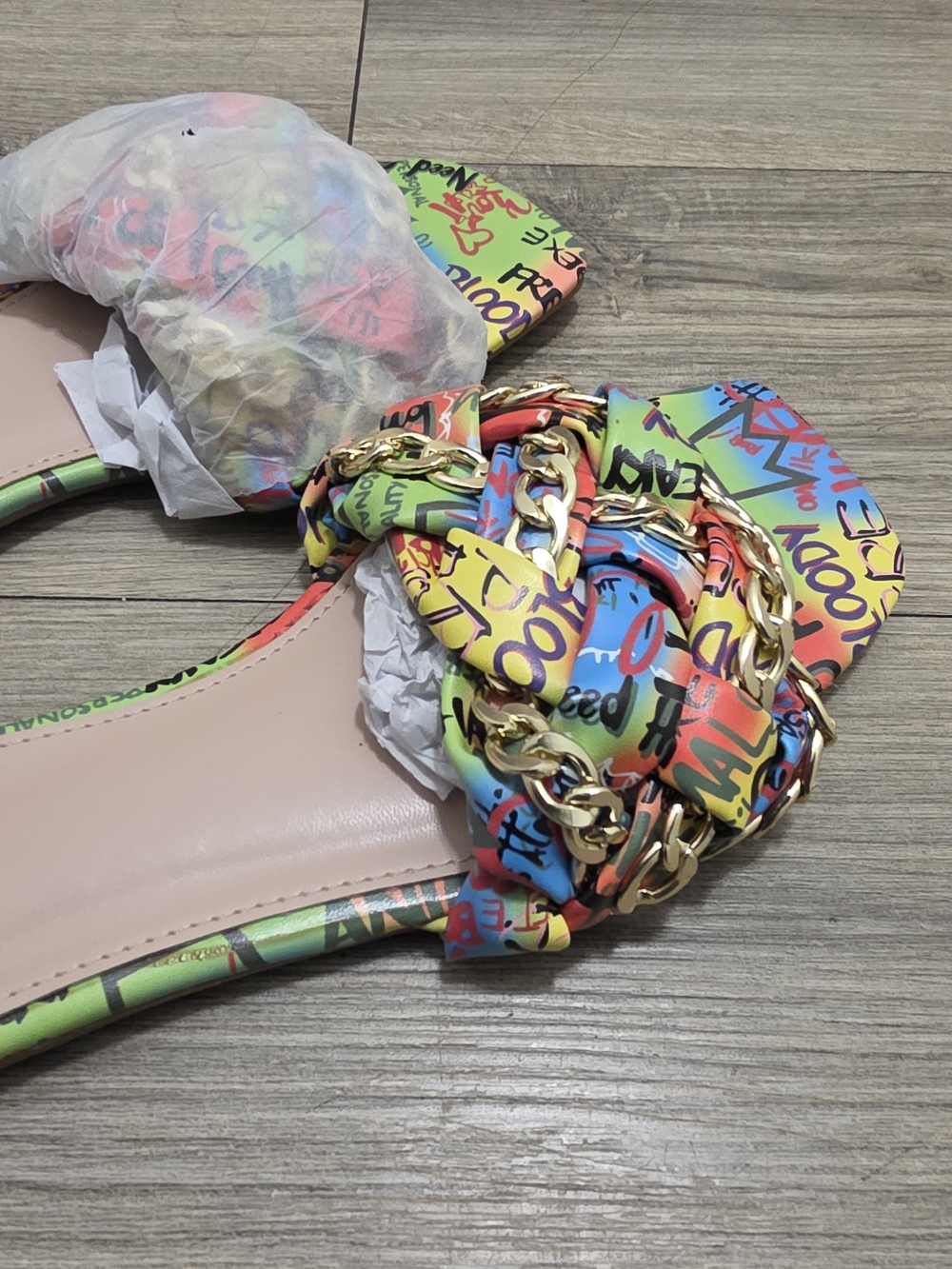 Colorful Graffiti Chain Slide Sandals
